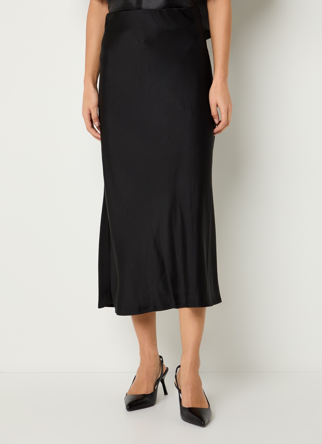 Malina Aubree midi rok van satijn - detail 3 zwart