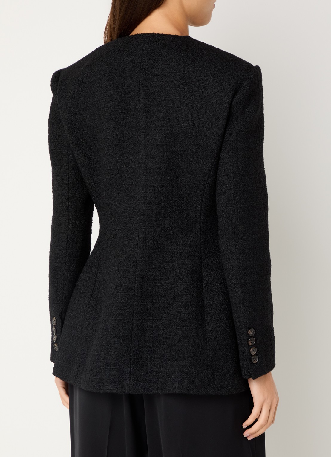Malina Carol blazer met tweed-look en paspelzakken - achterkant zwart
