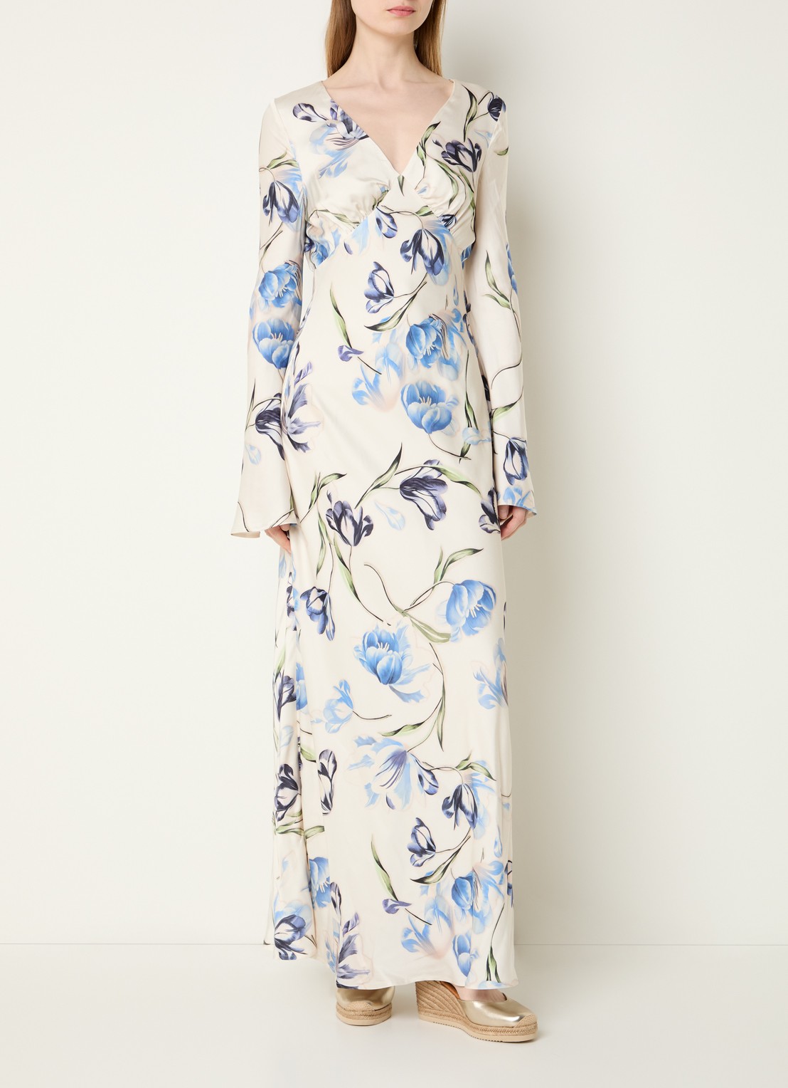Malina Carolina maxi jurk met bloemenprint - detail 3 gebroken wit