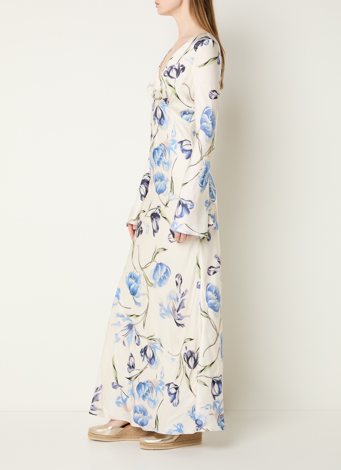 Malina Carolina maxi jurk met bloemenprint - voorkant 2 gebroken wit