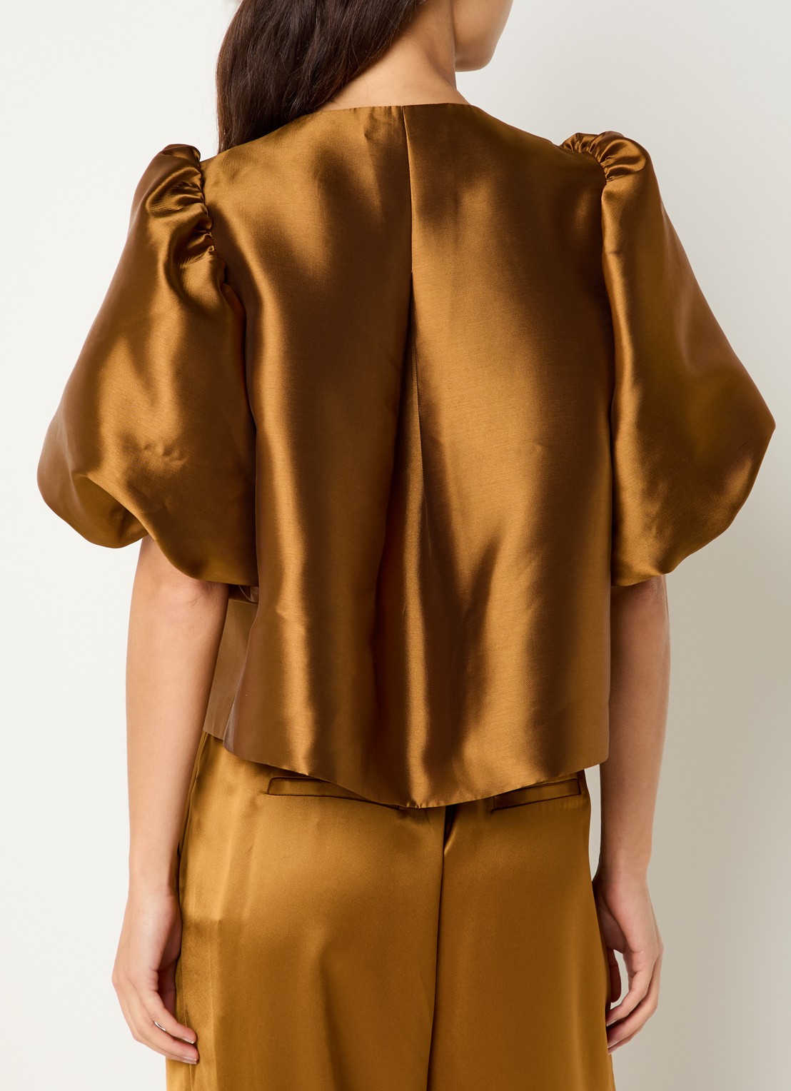 Malina Cleo blouse met pofmouw - achterkant 4 donkeroranje