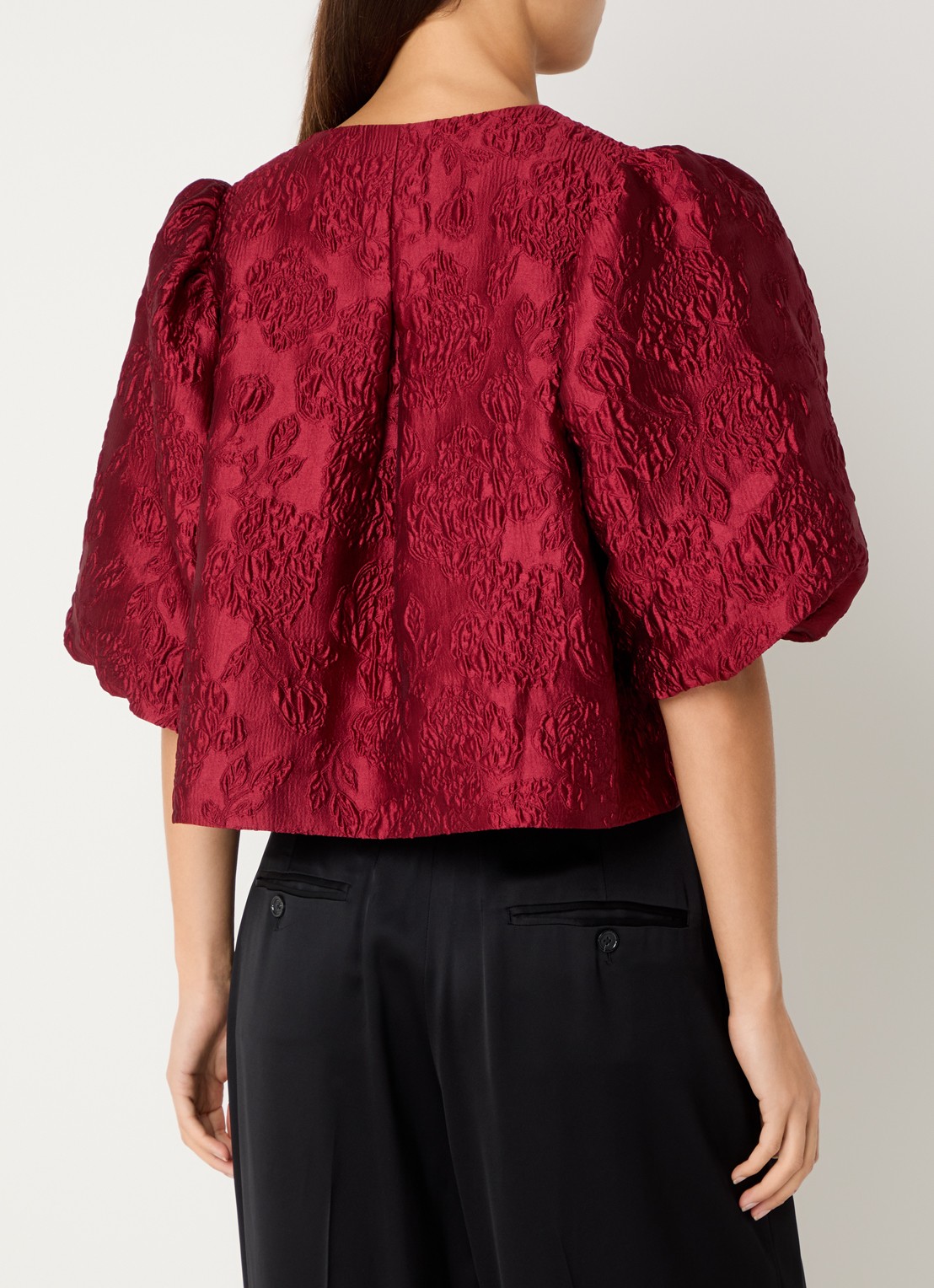 Malina Cleo blouse met pofmouw - achterkant 4 donkerrood