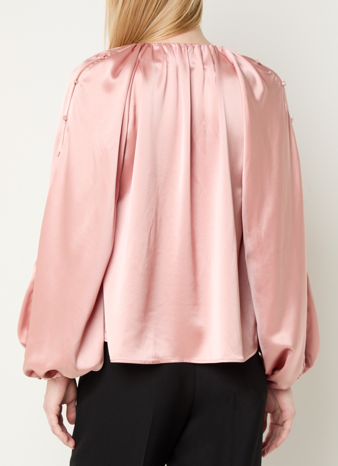 Malina Cleo blouse van satijn met pofmouw - achterkant 4 moss green-12150