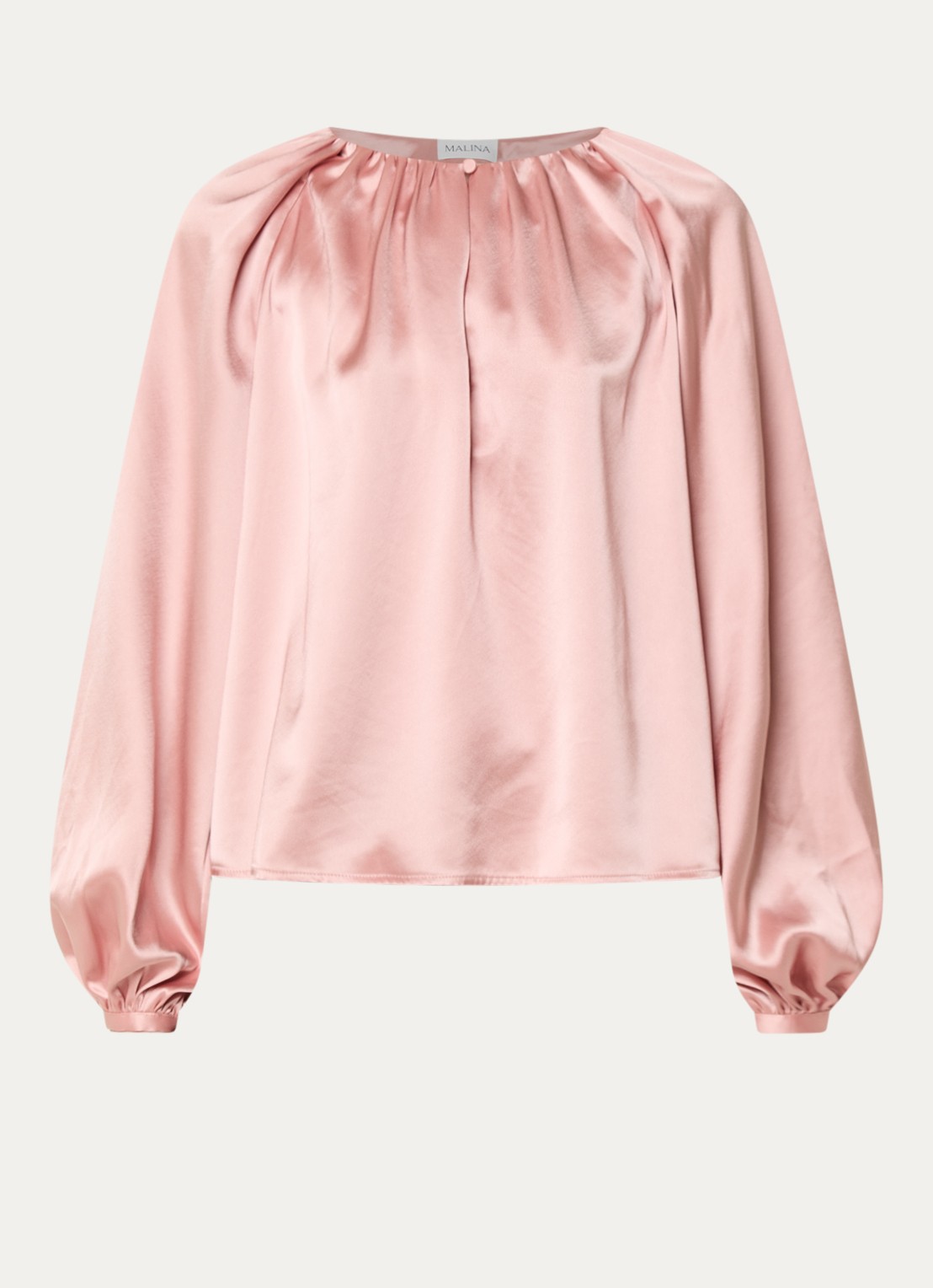 Malina Cleo blouse van satijn met pofmouw - voorkant moss green-12150