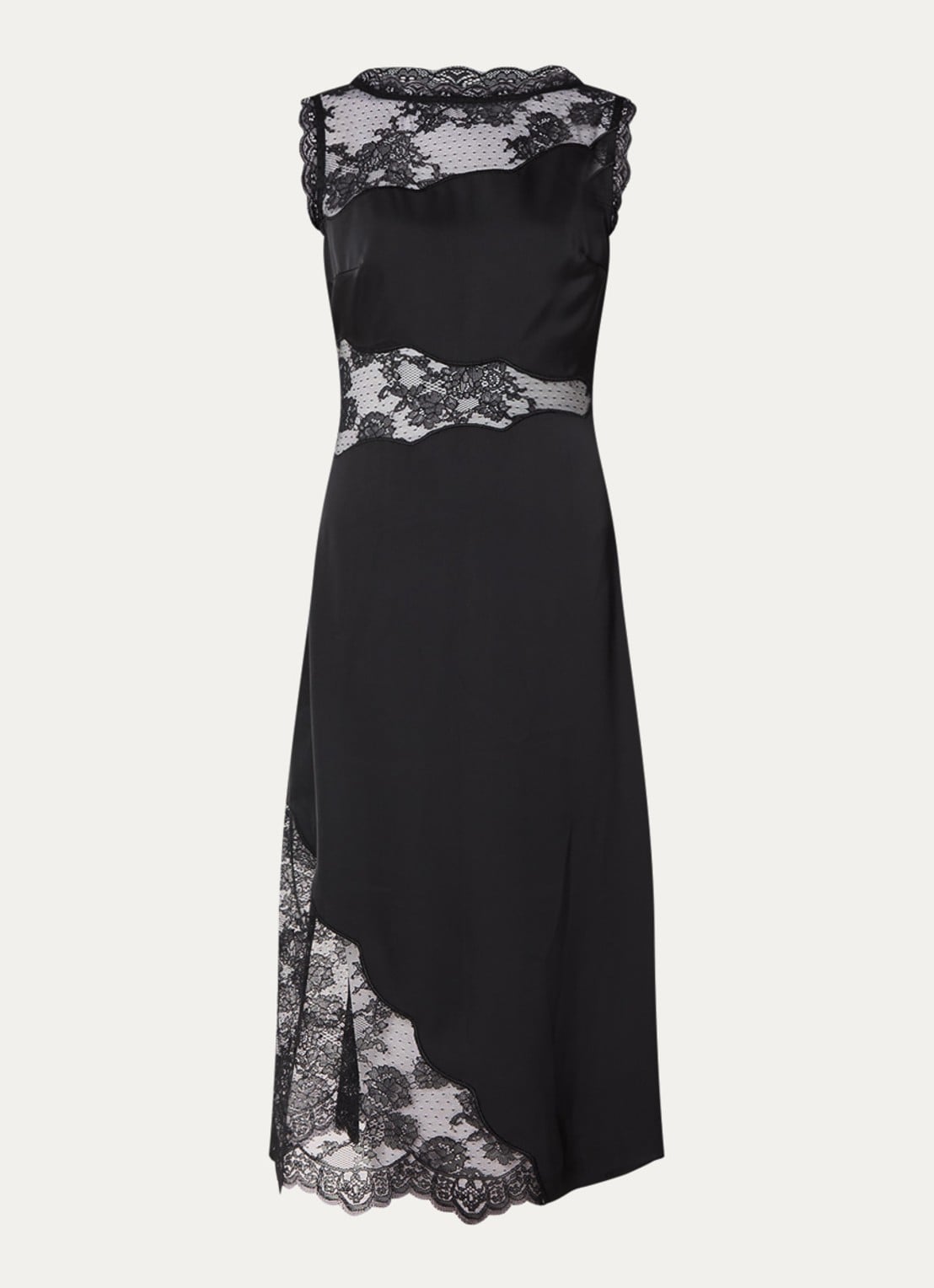Malina Desire midi jurk van satijn met details van kant - voorkant 3 zwart