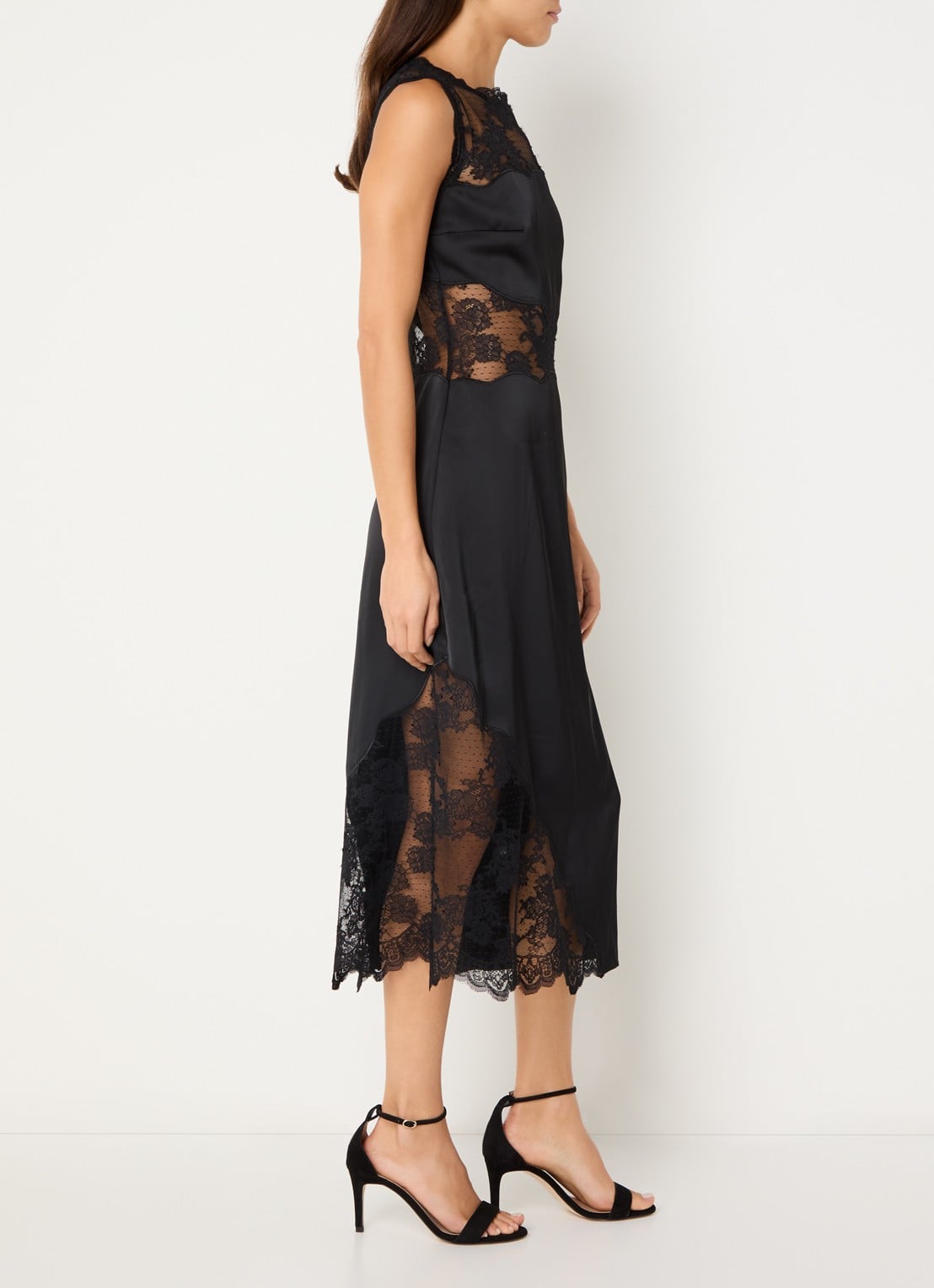 Malina Desire midi jurk van satijn met details van kant - voorkant 4 zwart