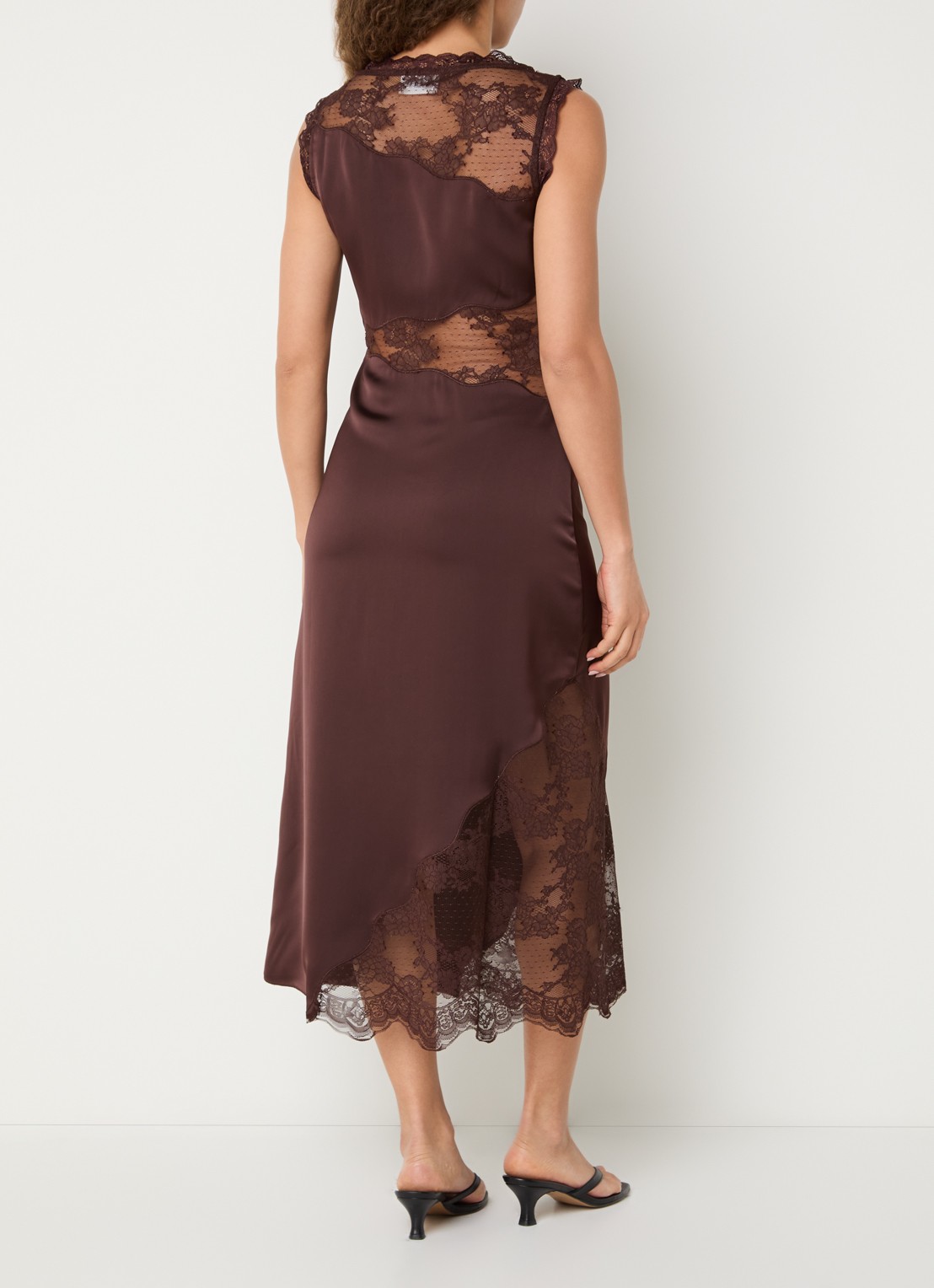 Malina Desire midi jurk van satijn met details van kant - achterkant bruin