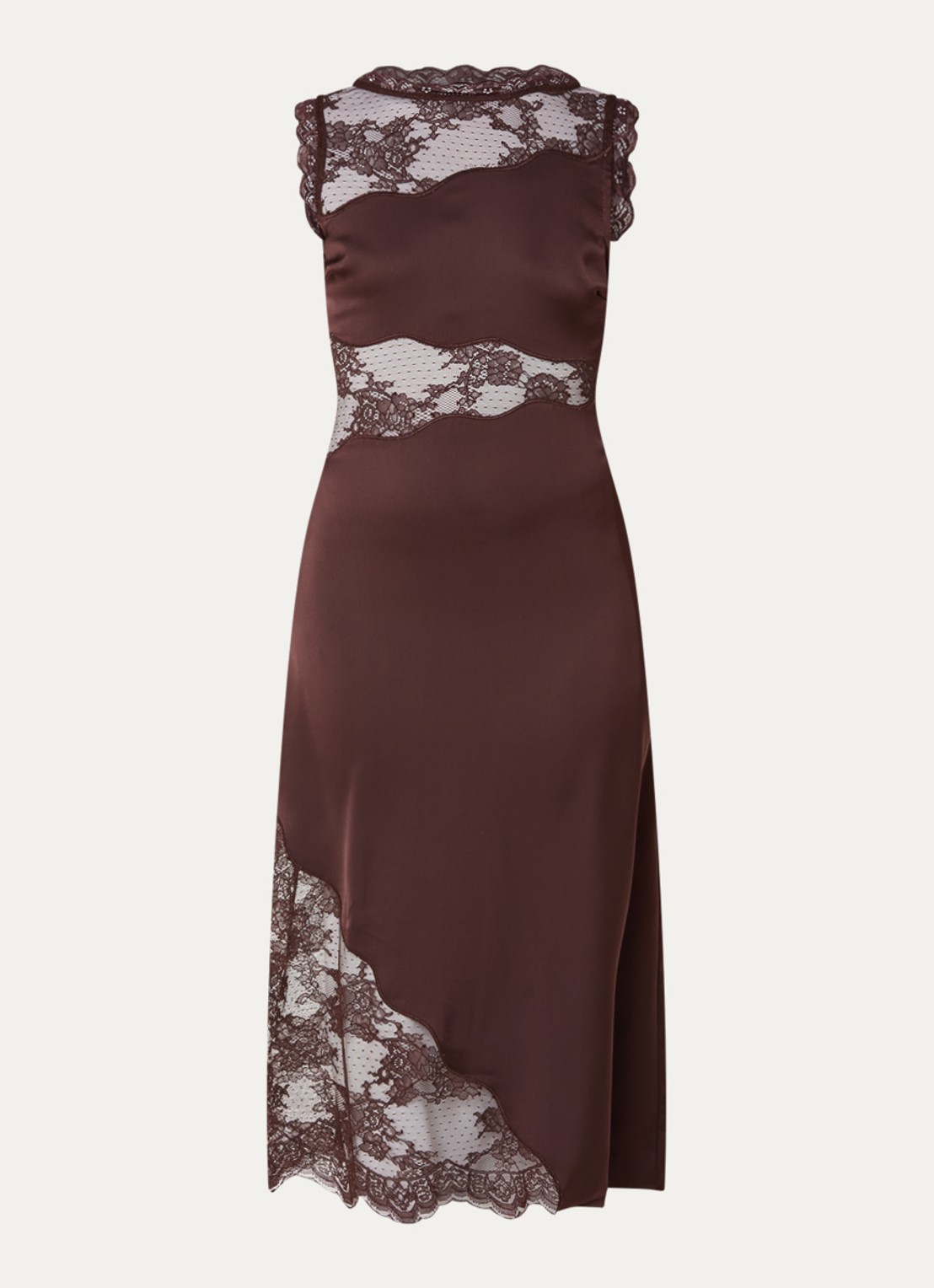 Malina Desire midi jurk van satijn met details van kant - voorkant 2 bruin