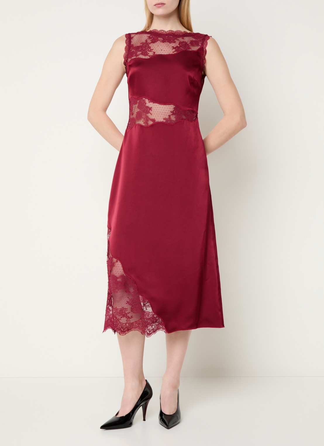 Malina Desire midi jurk van satijn met details van kant - detail 3 ruby-12149