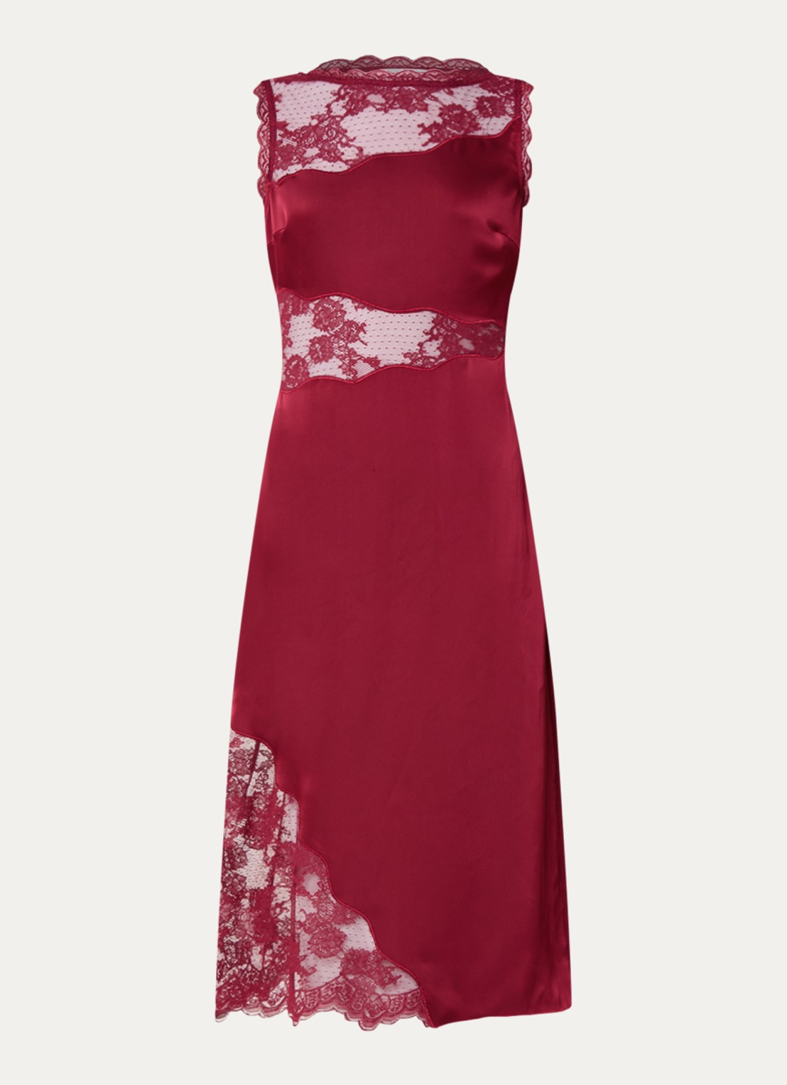 Malina Desire midi jurk van satijn met details van kant - voorkant ruby-12149