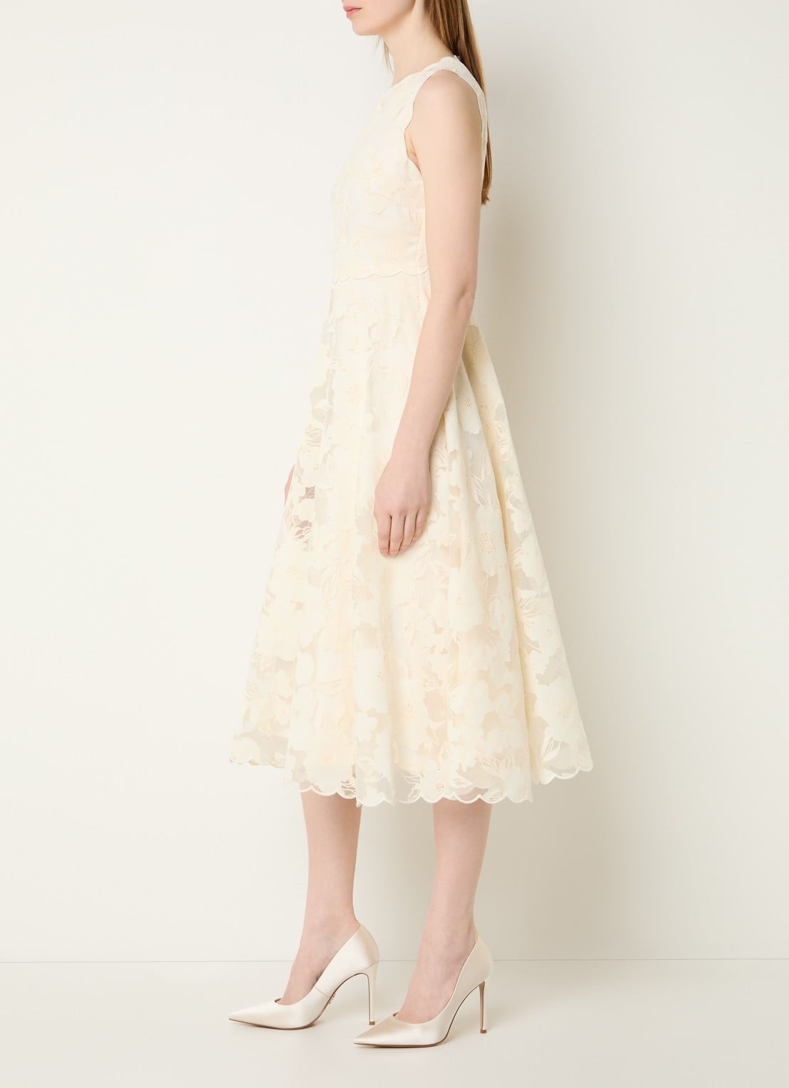 Malina Elin midi jurk met bloemenprint - voorkant 4 ivoor