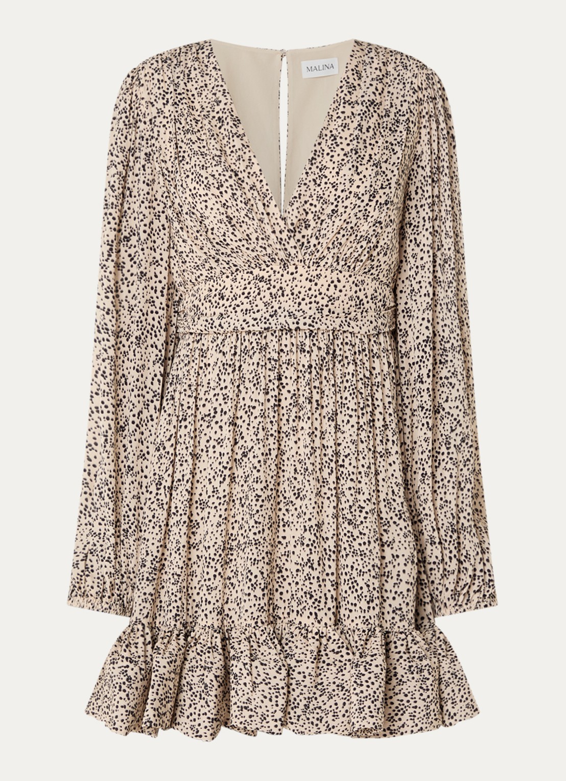 Malina Jadie mini jurk met strikceintuur en ballonmouw - voorkant 3 creme