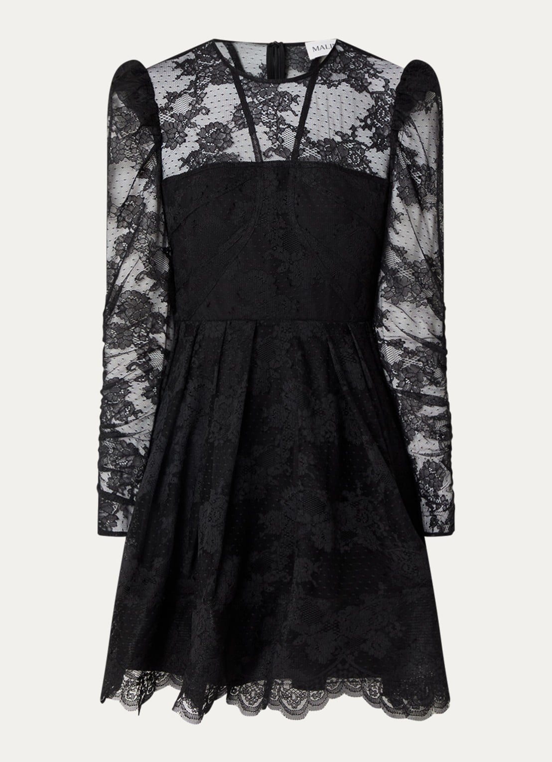 Malina Leoni mini jurk in zijdeblend met bloemenprint - voorkant zwart