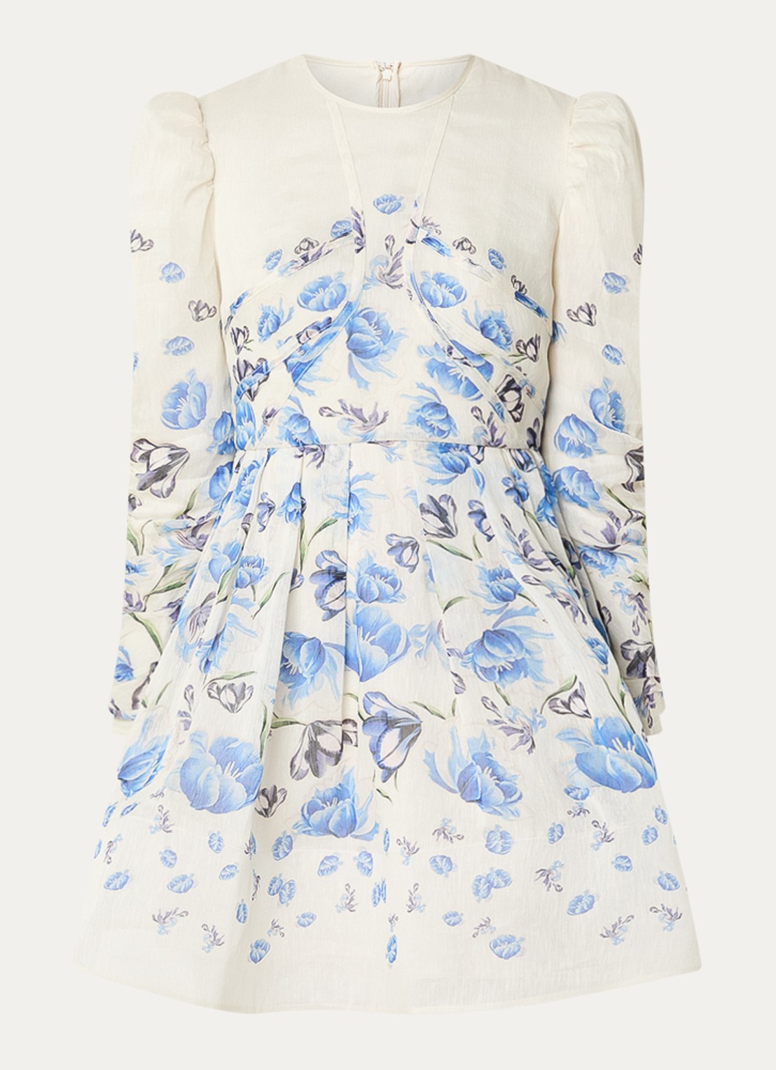 Malina Leoni mini jurk in zijdeblend met bloemenprint - voorkant 2 gebroken wit