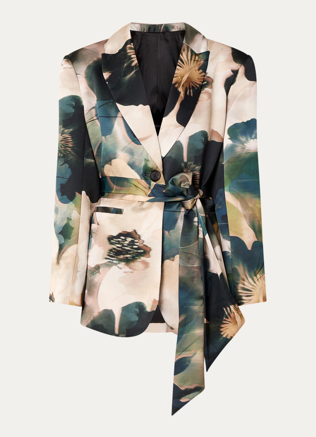 Malina Liv blazer van satijn met strikceintuur - voorkant 3 beige