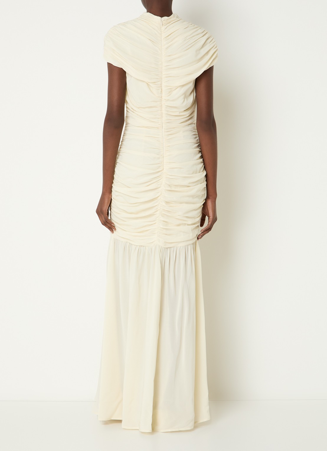 Malina Loana maxi jurk met split en gedrapeerd detail - achterkant 3 creme
