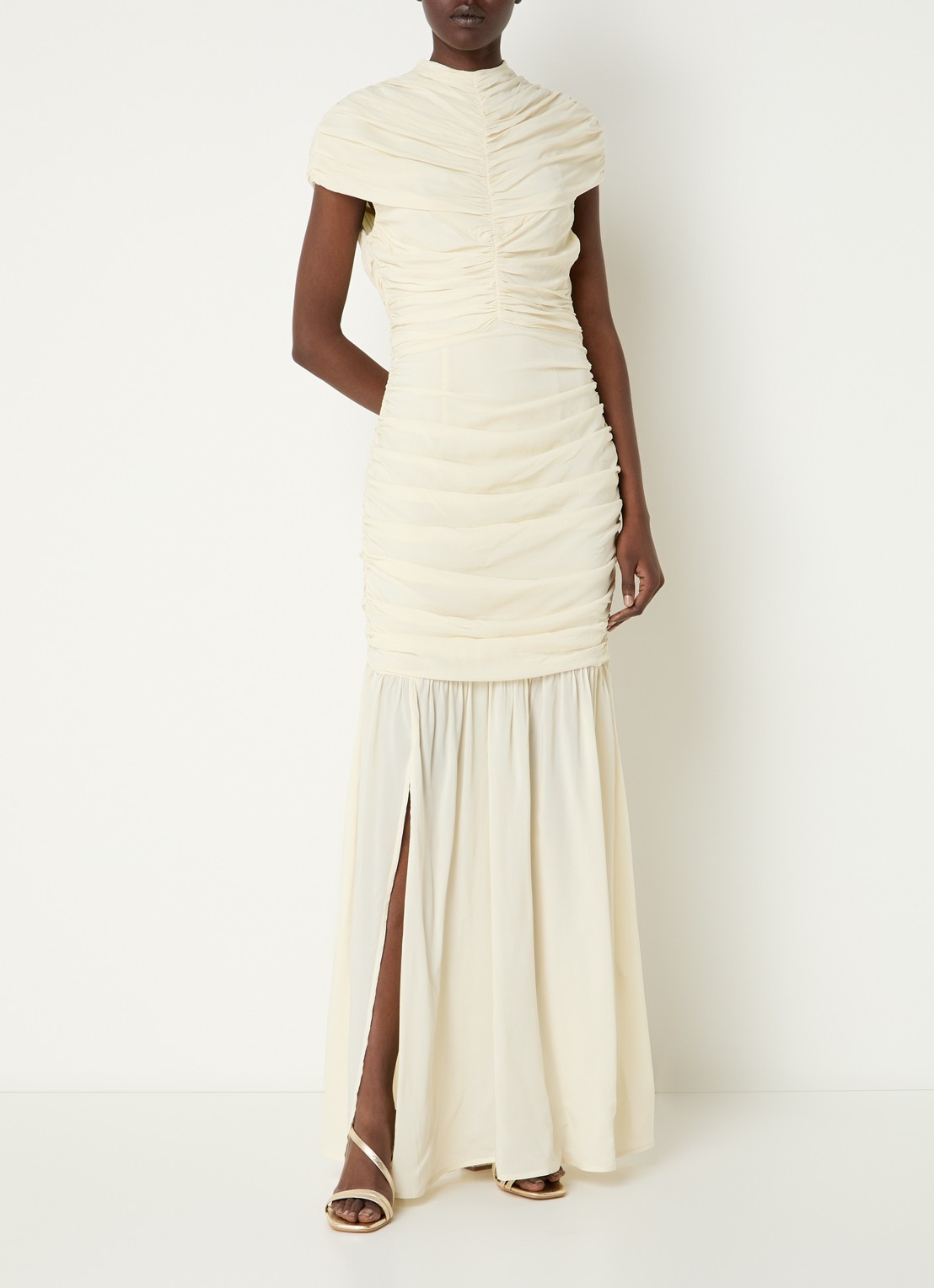 Malina Loana maxi jurk met split en gedrapeerd detail - detail 4 creme