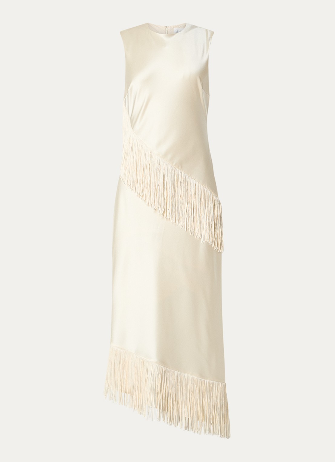 Malina Lovis midi jurk van satijn met franjes - voorkant creme