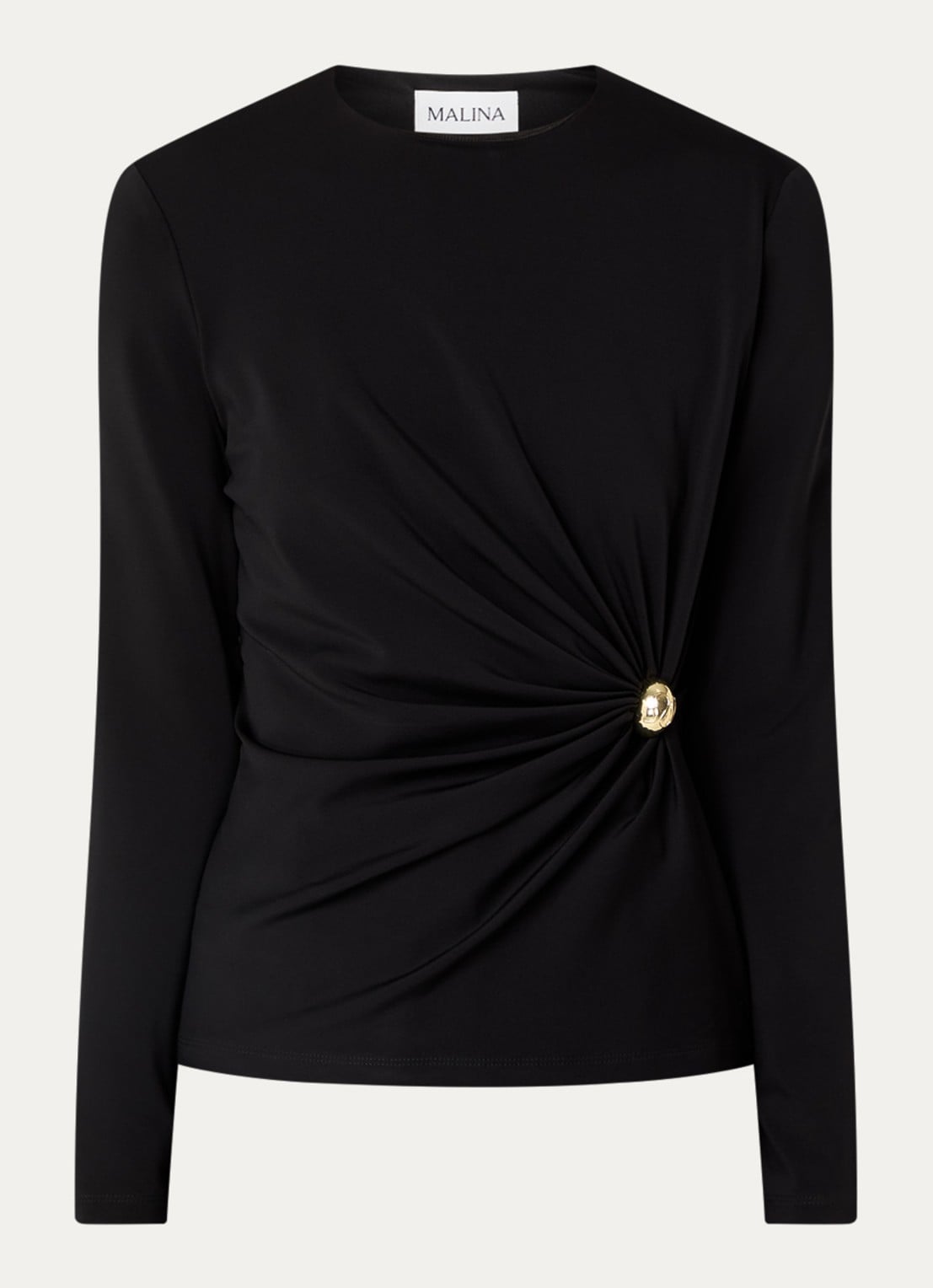 Malina Mailey top met plooidetail - voorkant 2 zwart