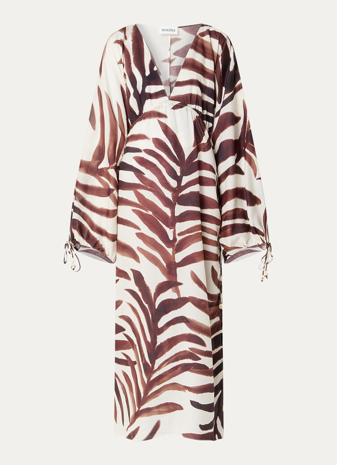 Malina Malina maxi jurk met print en V-hals - voorkant 2 donkerbruin