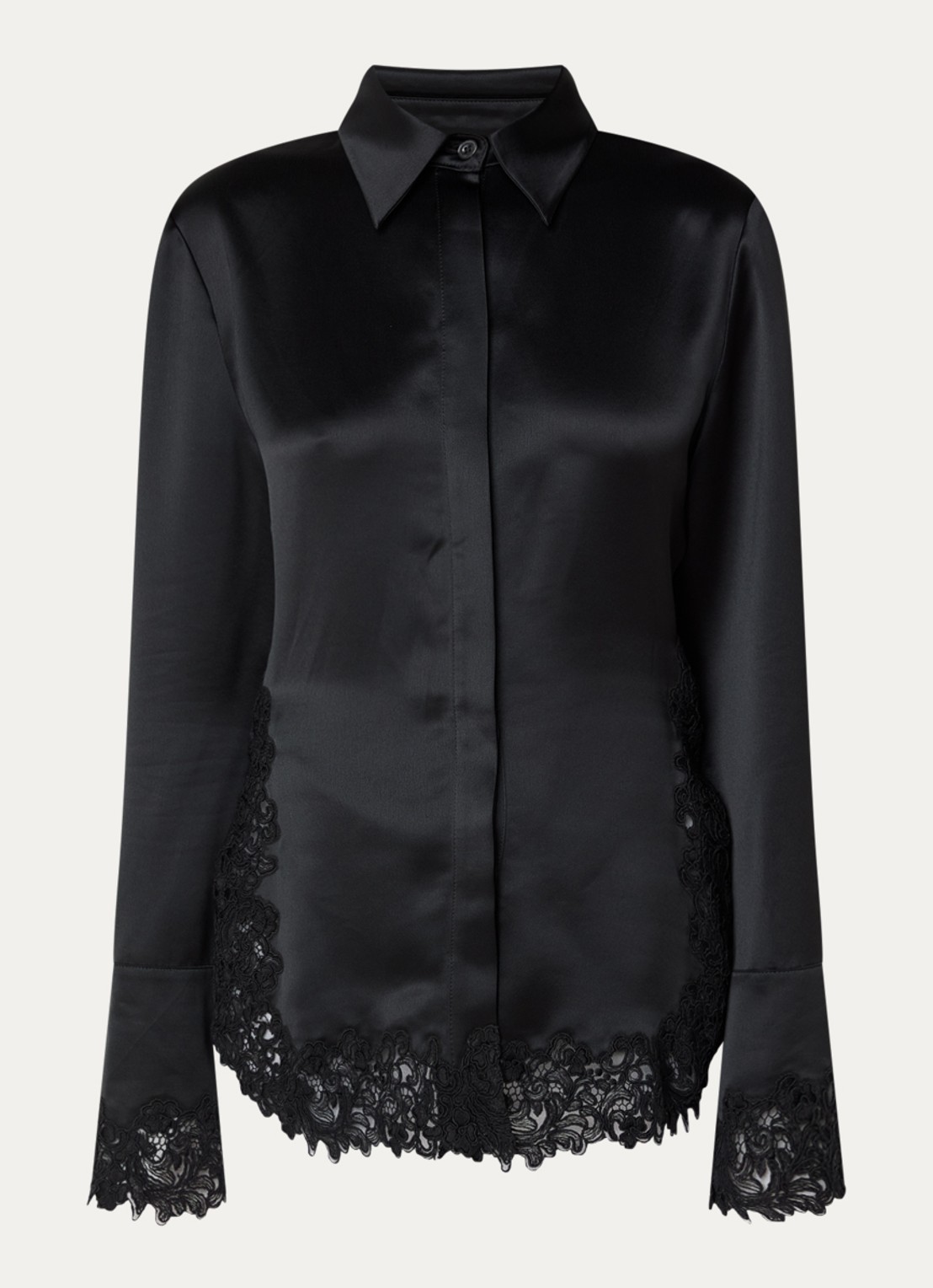 Malina Malou blouse van satijn met details van kant - voorkant 3 zwart