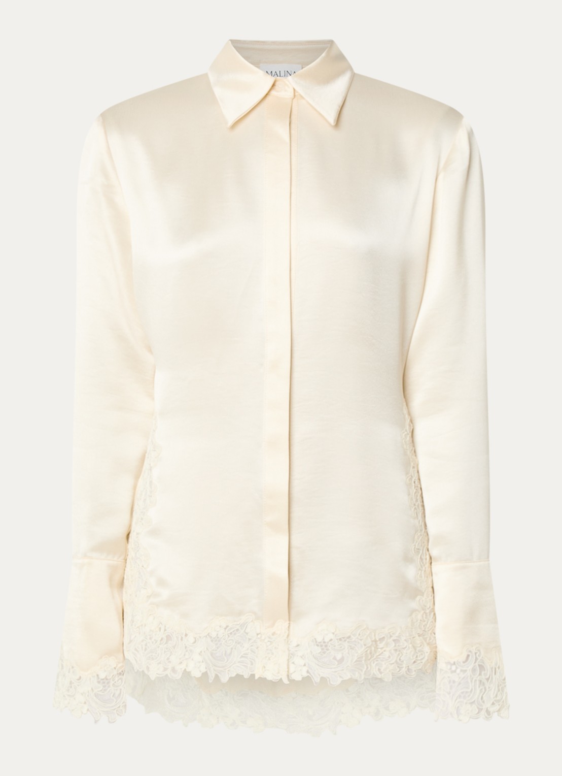 Malina Malou blouse van satijn met details van kant - voorkant 3 pearl-12117