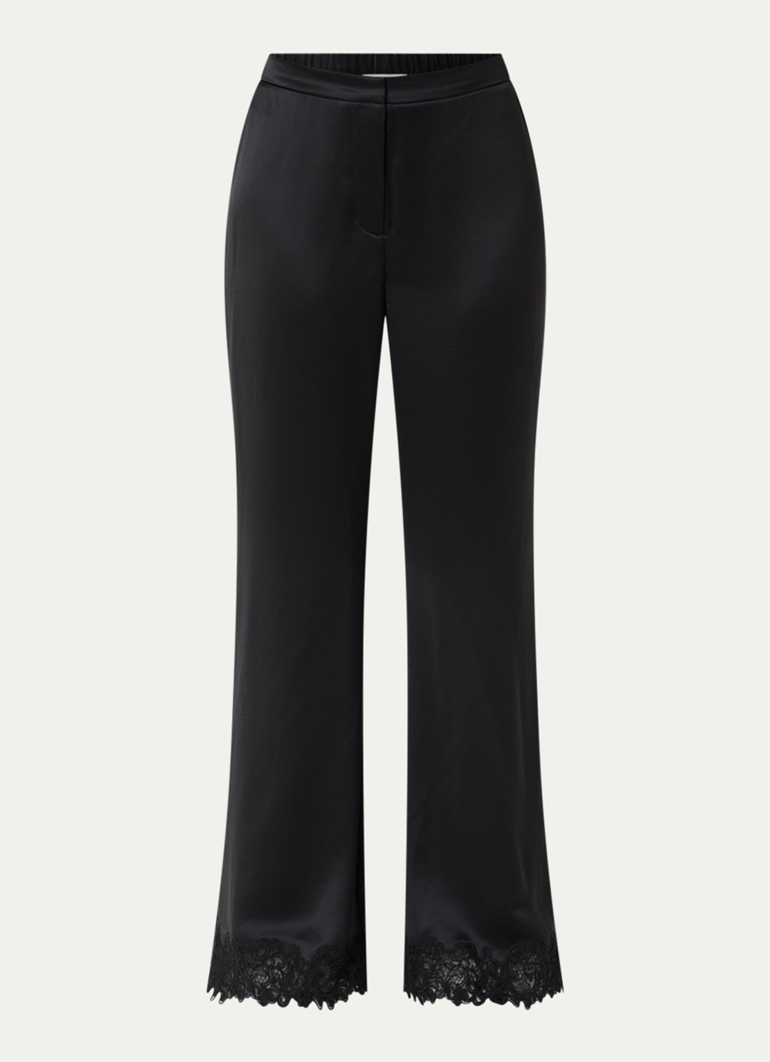 Malina Marine high waist flared fit pantalon van satijn met details van kant - voorkant zwart