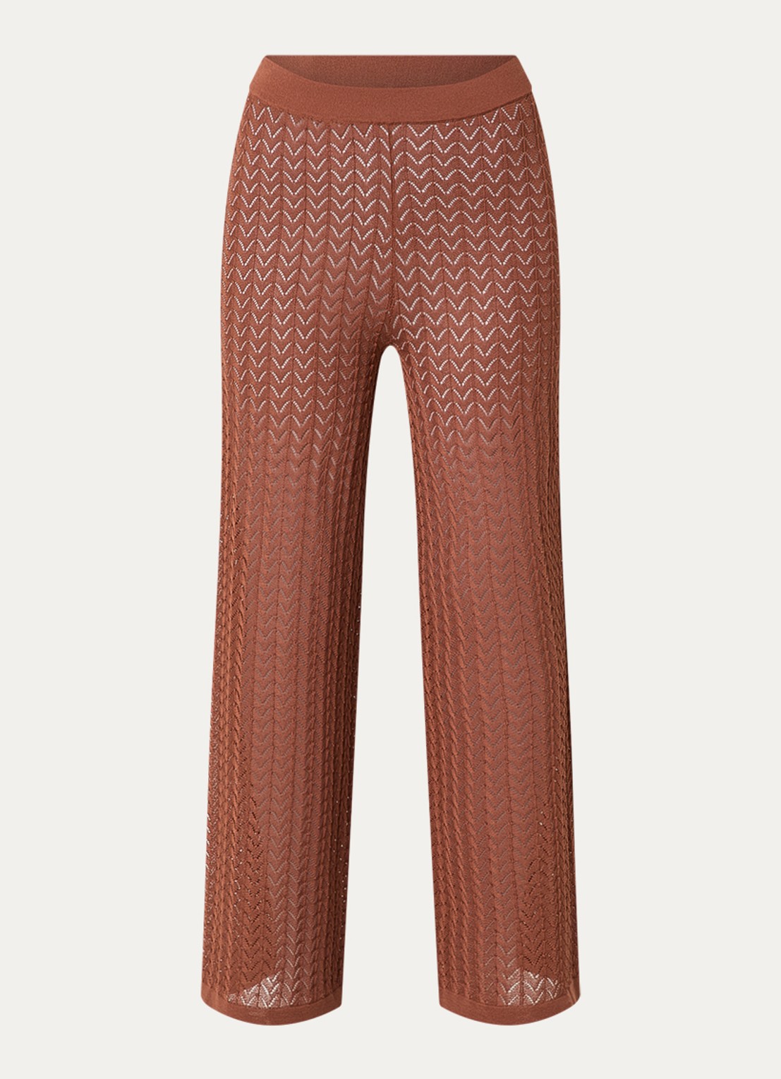 Malina Martina grofgebreide high waist wide fit broek - voorkant 3 roestbruin