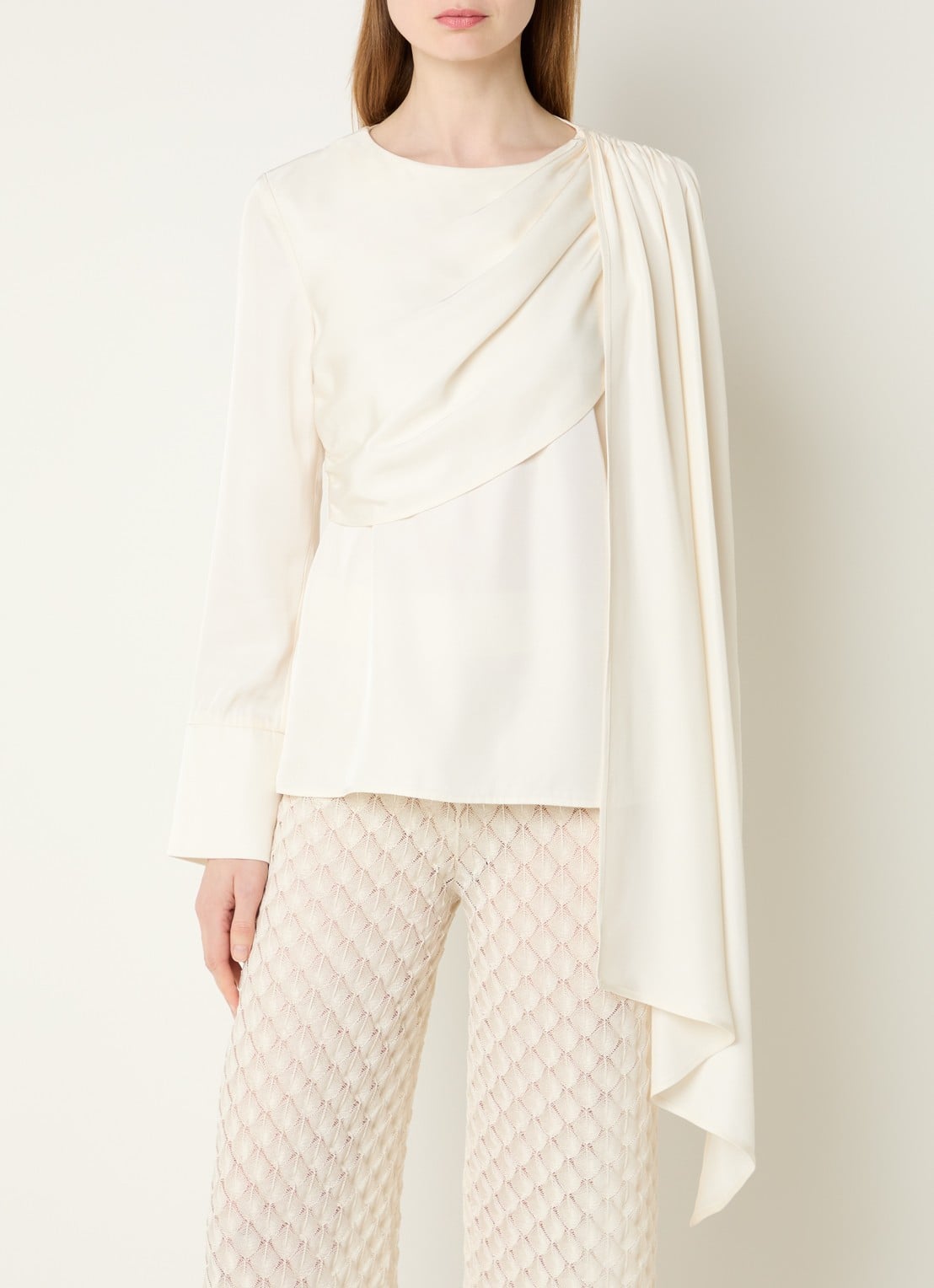Malina Melandy top met plooidetail - detail 3 vanillegeel