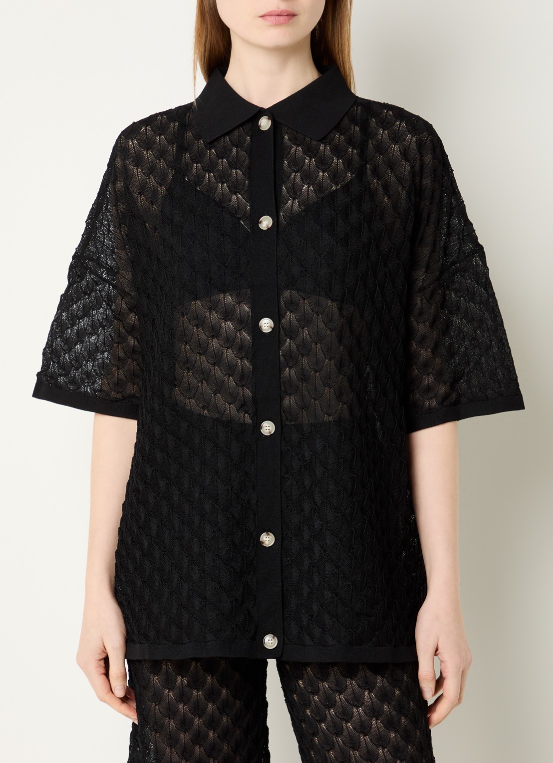 Malina Moa grofgebreide blouse - detail 4 zwart