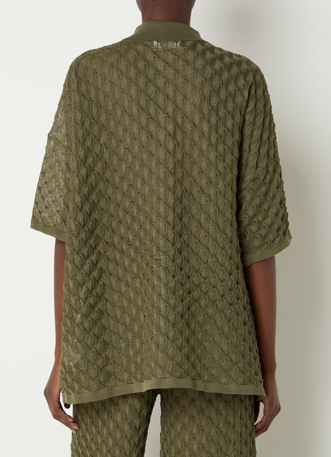 Malina Moa grofgebreide blouse - achterkant 4 olijfgroen