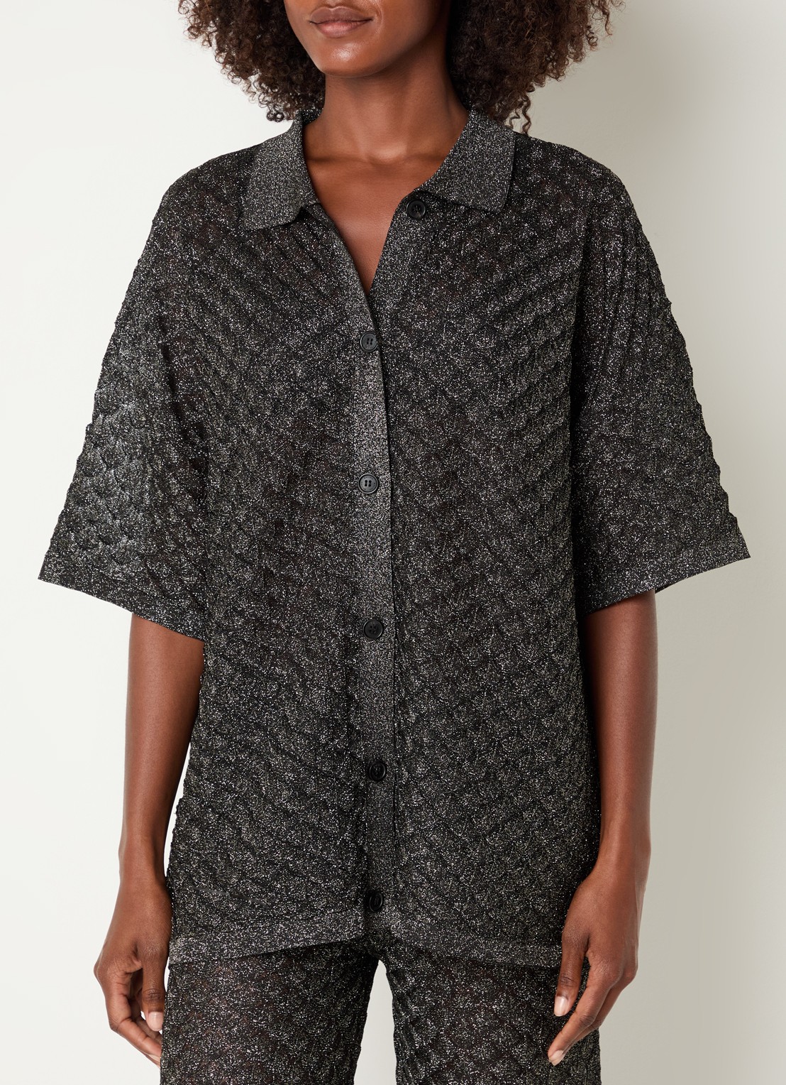 Malina Moa oversized blouse met lurex en structuur - detail 4 zwart
