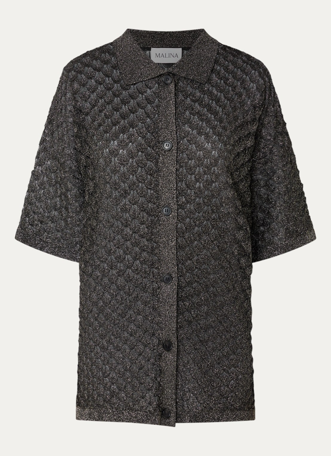 Malina Moa oversized blouse met lurex en structuur - voorkant zwart