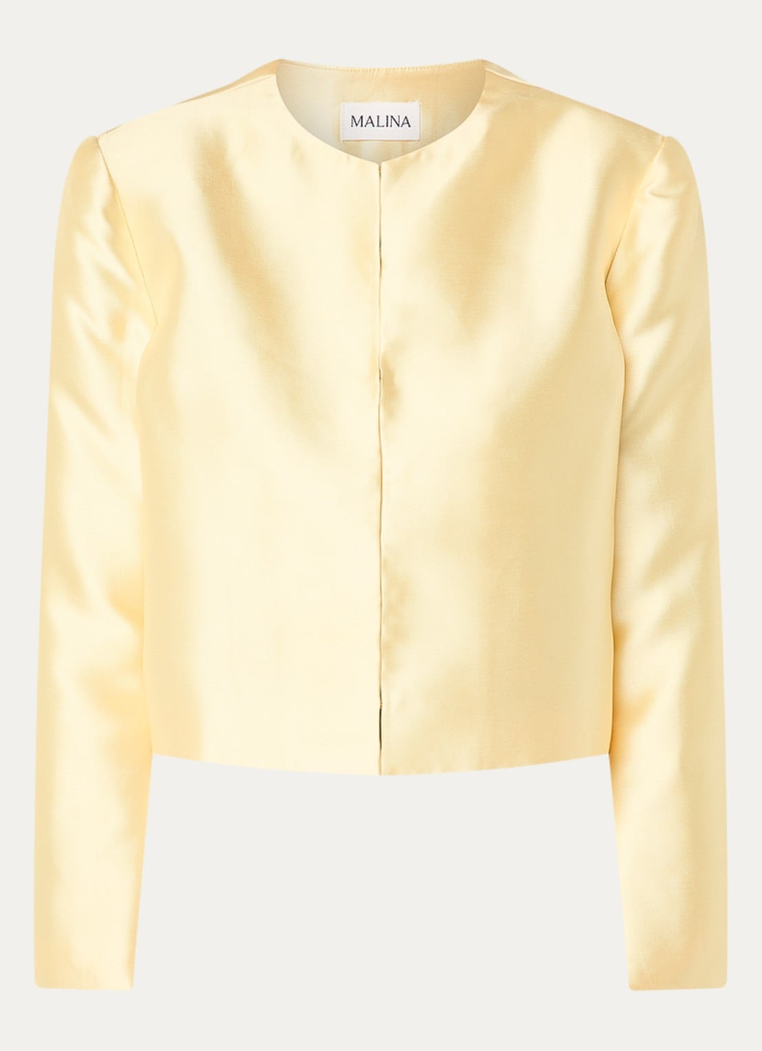 Malina Ruthie cropped blouse van satijn - voorkant geel