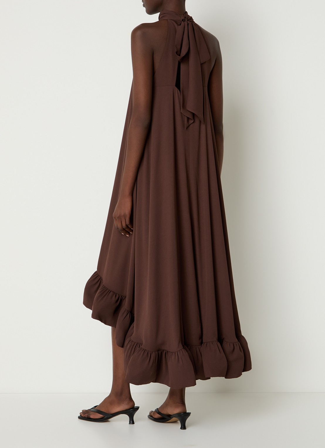 Malina Sabrina midi jurk met volant - achterkant 3 bruin