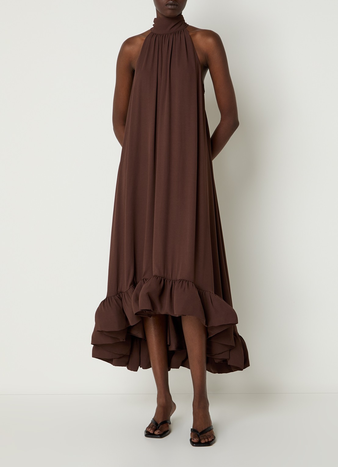 Malina Sabrina midi jurk met volant - detail 4 bruin