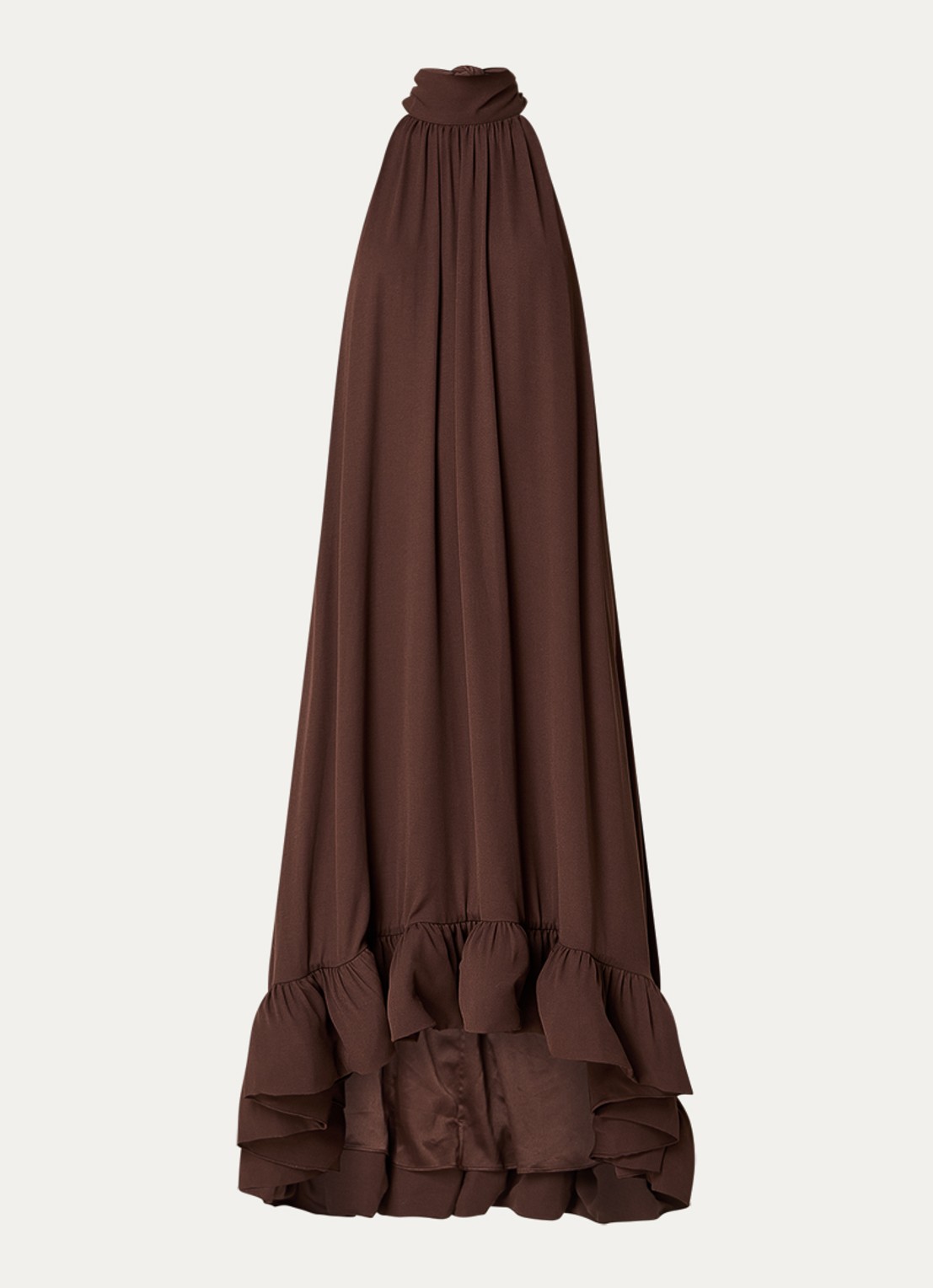 Malina Sabrina midi jurk met volant - voorkant bruin