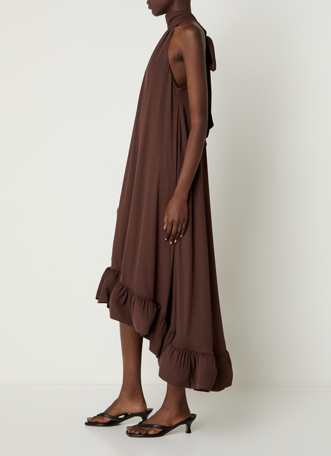 Malina Sabrina midi jurk met volant - voorkant 2 bruin