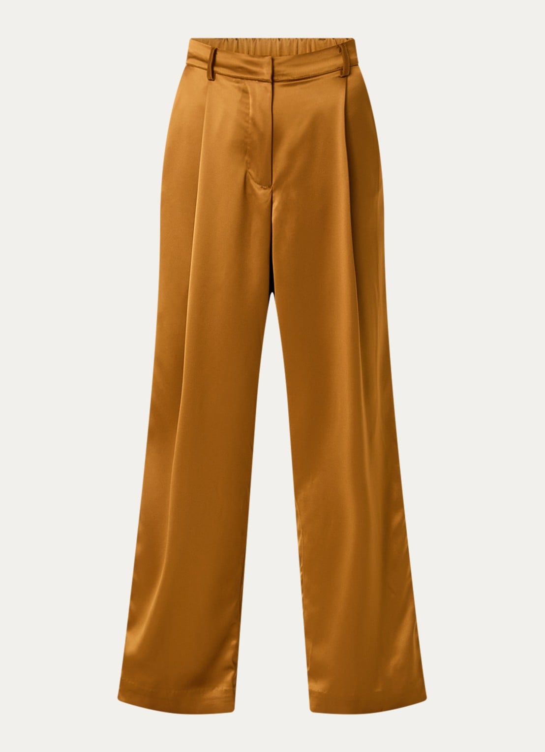Malina Sarah high waist wide leg pantalon van satijn - voorkant 2 donkeroranje