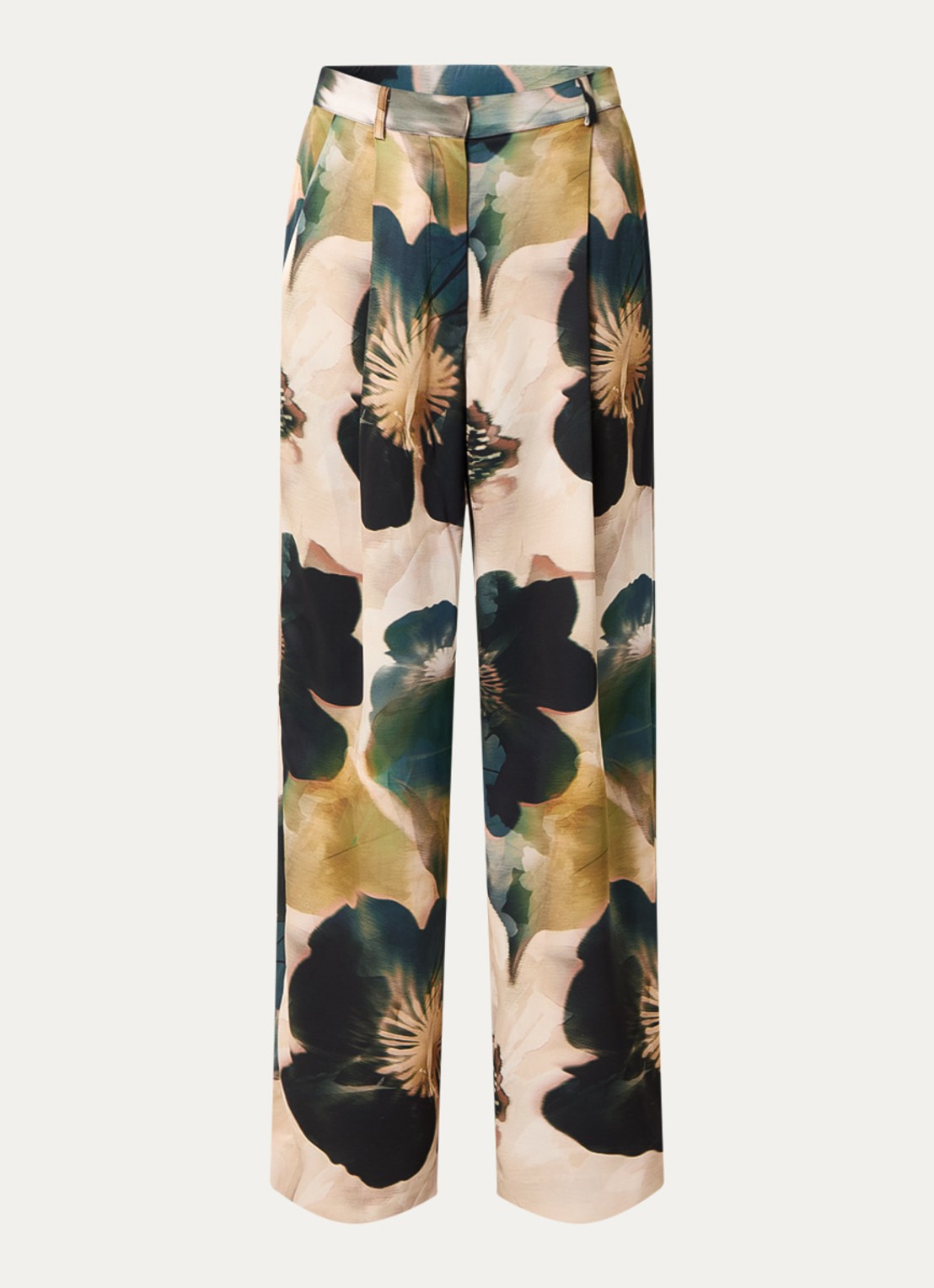 Malina Sarah high waist wide leg pantalon van satijn - voorkant 3 creme