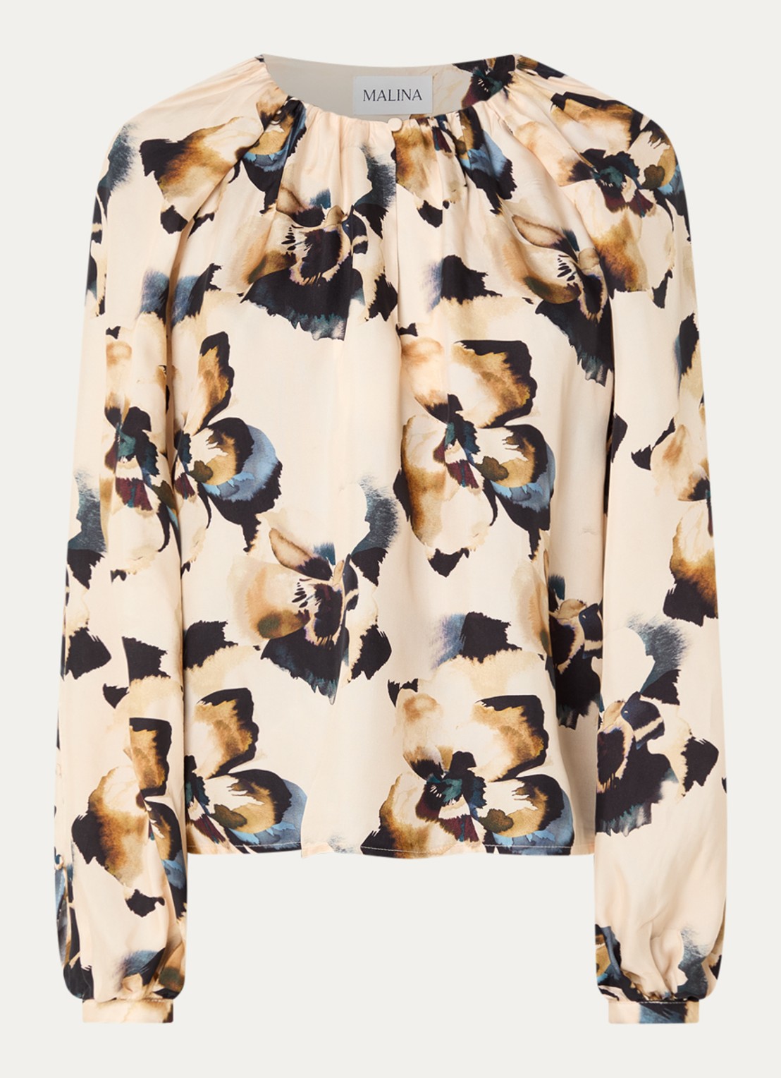 Malina Sophie blouse met bloemenprint en ballonmouw - voorkant 3 creme