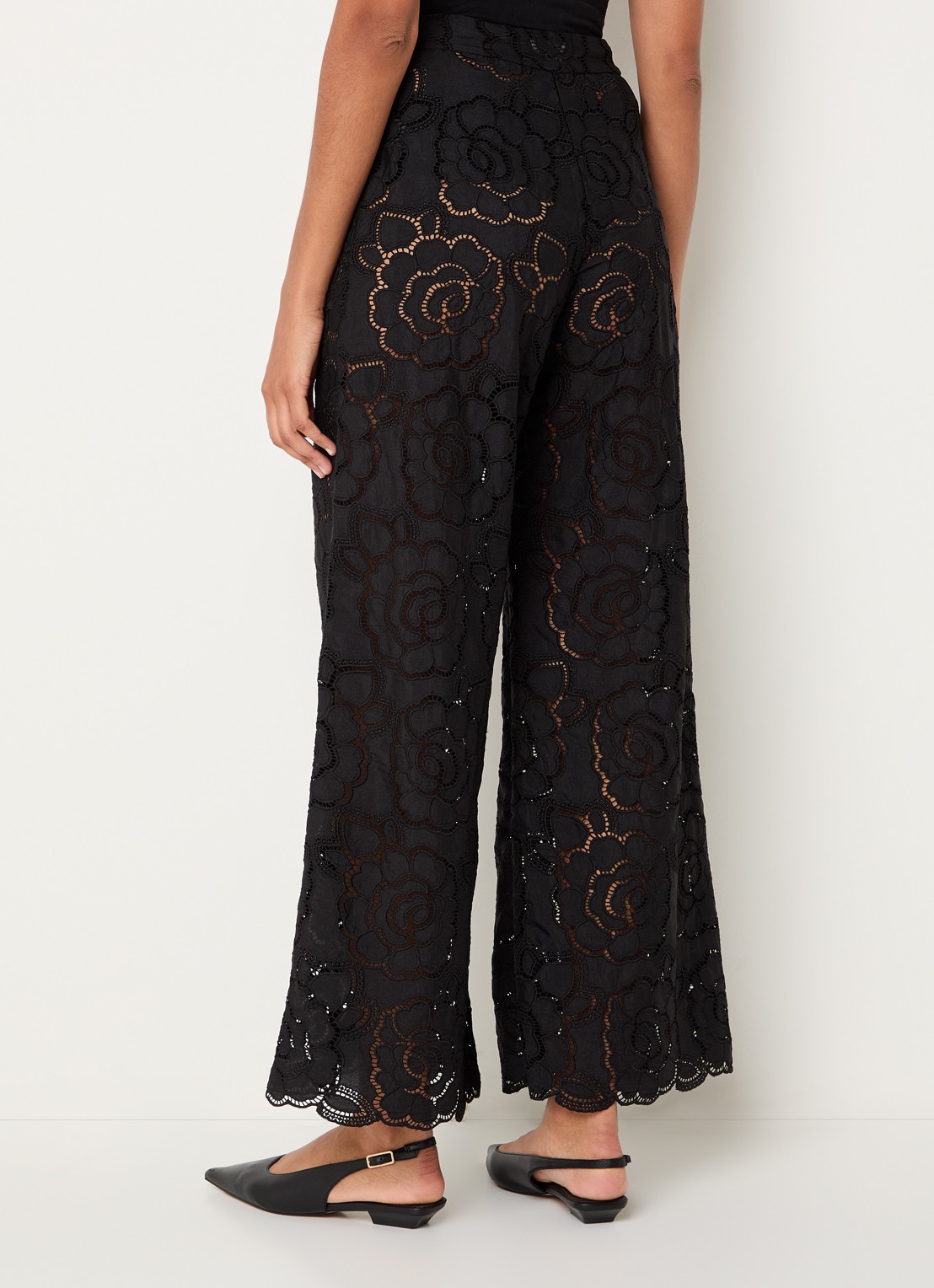 Malina Stacey high waist wide fit broek met broderie - achterkant zwart