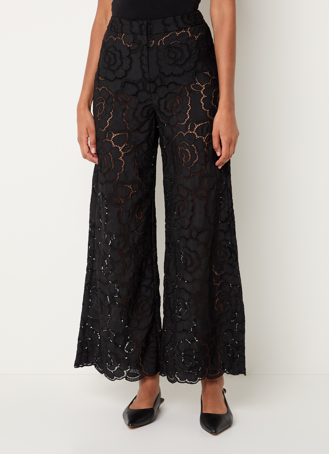 Malina Stacey high waist wide fit broek met broderie - detail 2 zwart