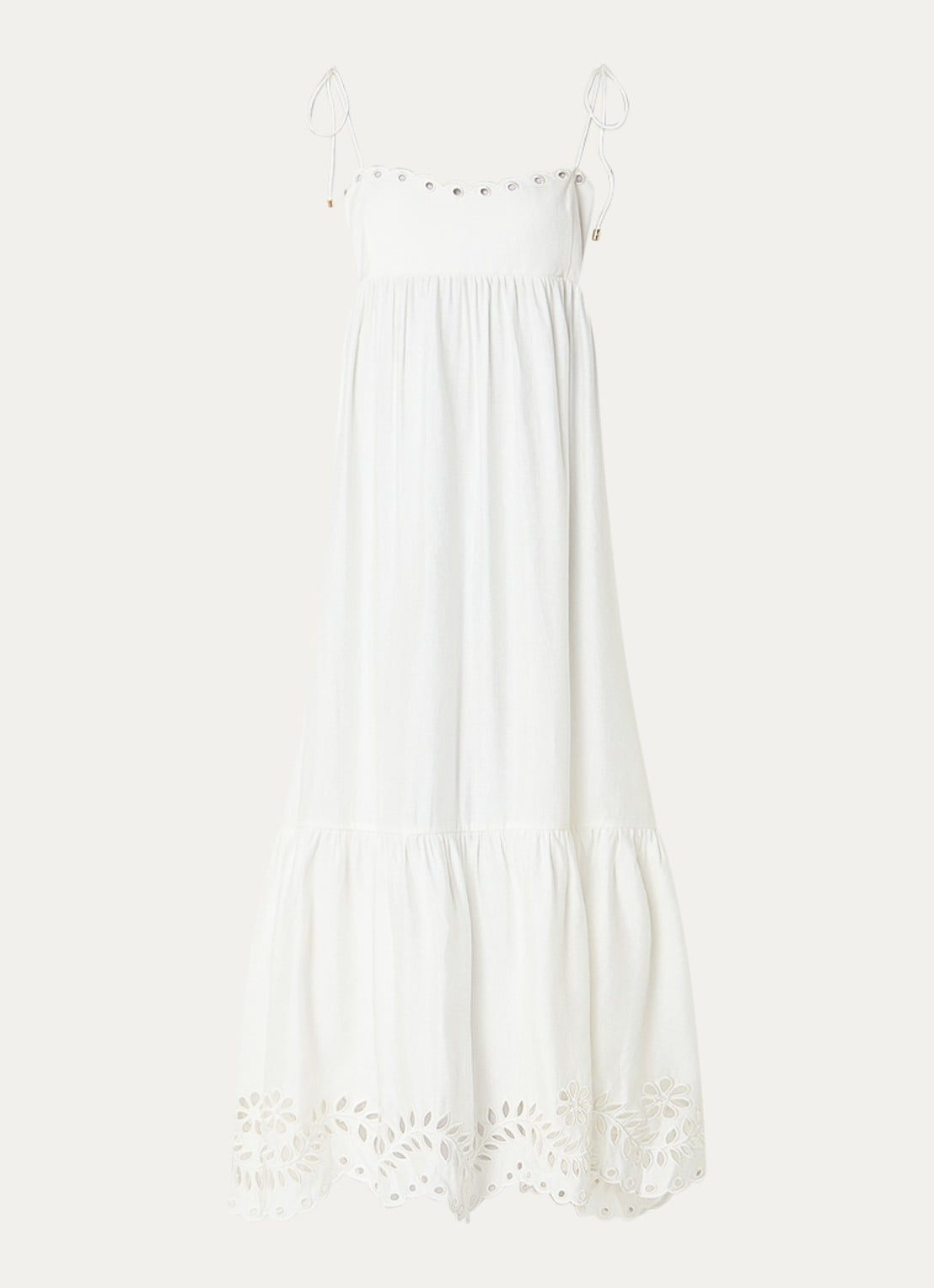 Malina Vilda midi jurk met broderie - voorkant 2 wit