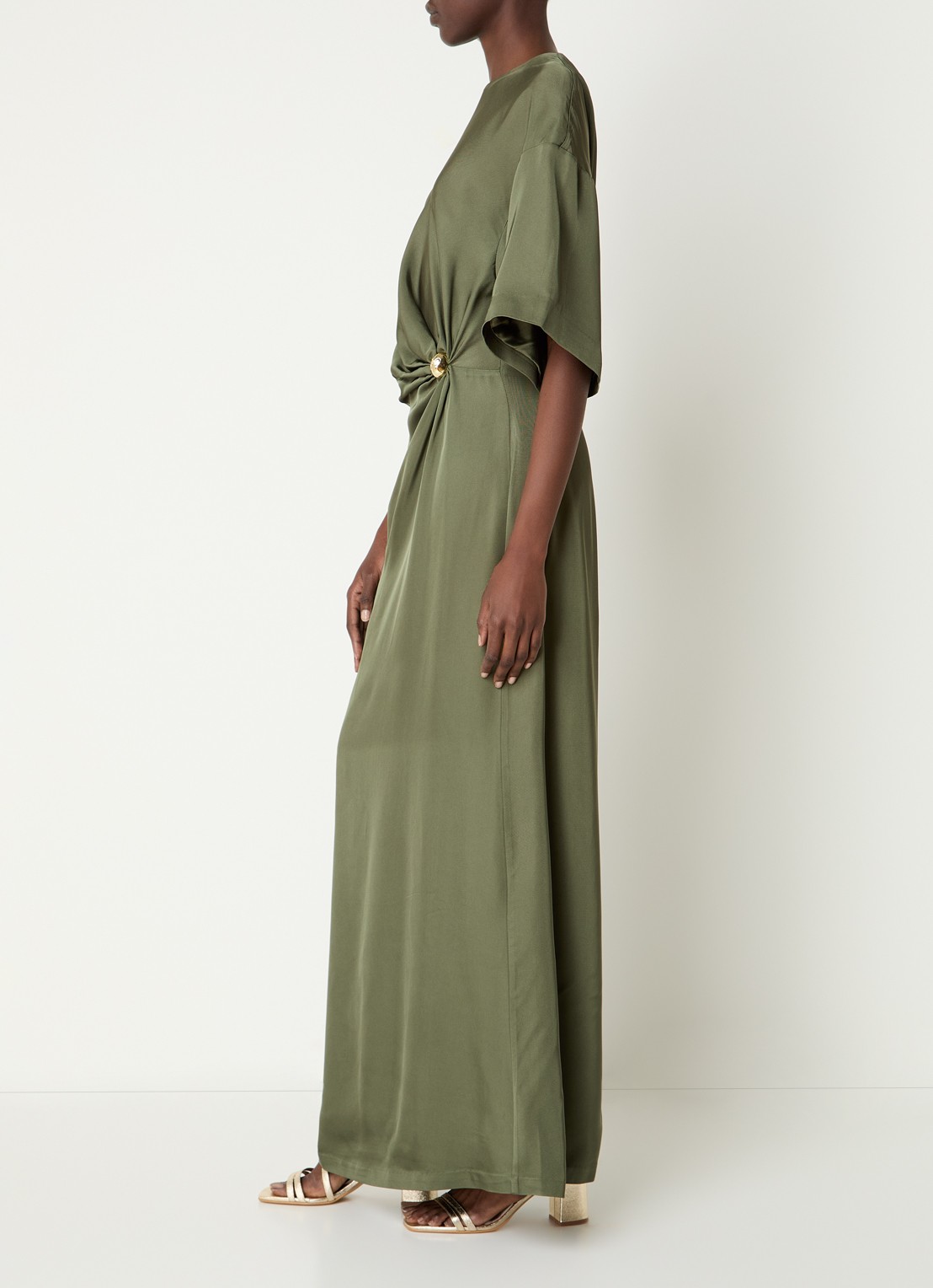 Malina Zilla maxi jurk met gedrapeerd detail - voorkant 2 olijfgroen