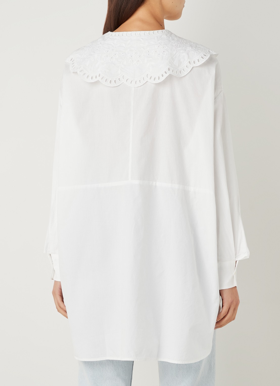 Mango Best oversized blouse met broderie kraag - achterkant wit