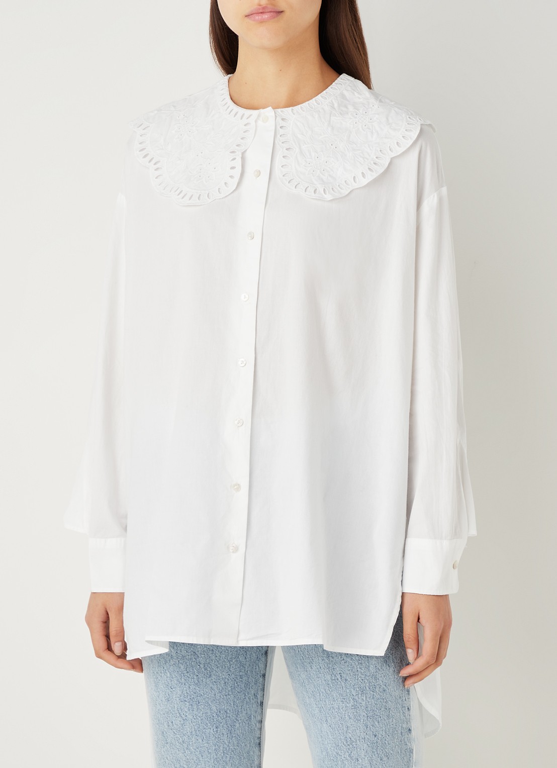 Mango Best oversized blouse met broderie kraag - detail 4 wit