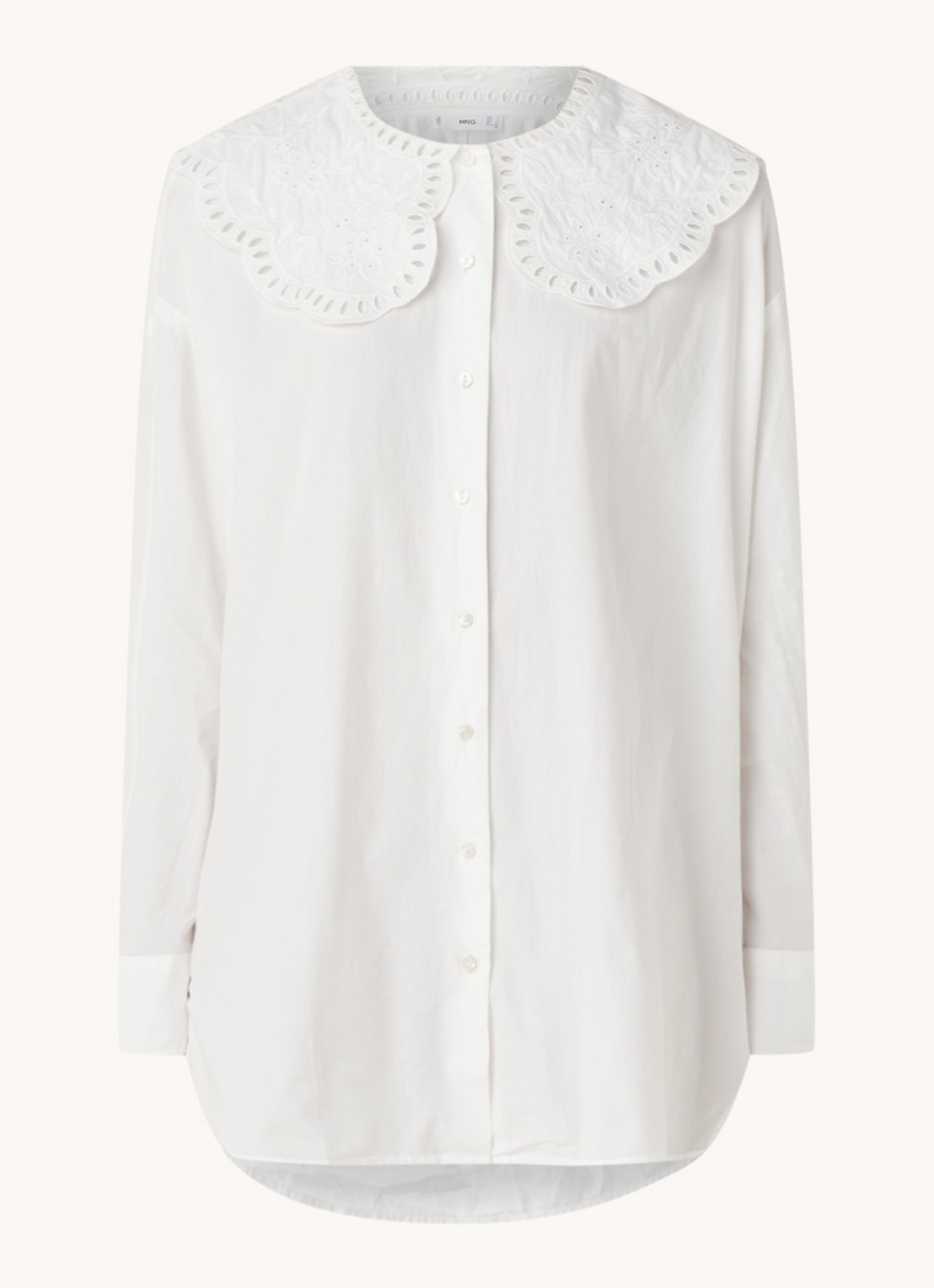 Mango Best oversized blouse met broderie kraag - voorkant 2 wit