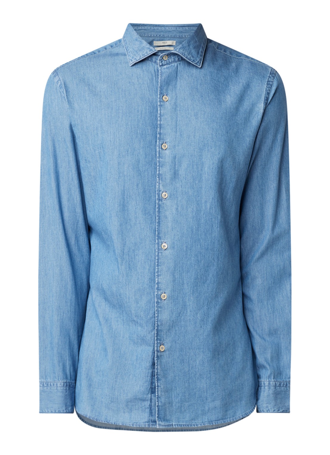 Mango Chambre slim fit overhemd van denim - voorkant 2 jeans