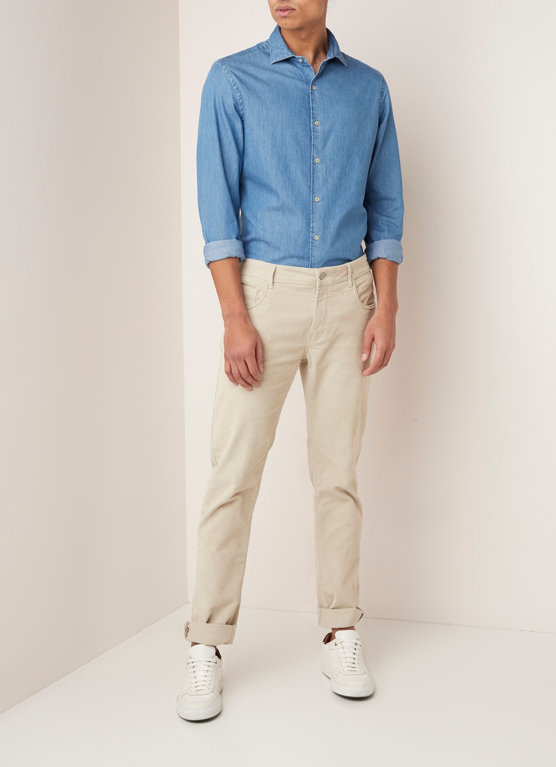 Mango Chambre slim fit overhemd van denim - voorkant 3 jeans